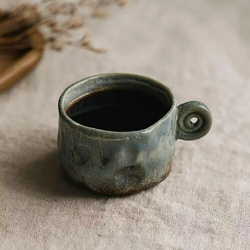 Decopine Lot de 4 tasses espresso 50 ml en céramique – style wabi-sabi – Bleu
