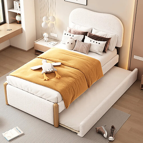 OKWISH Lit gigogne 90x200 cm Lit gain de place - Blanc