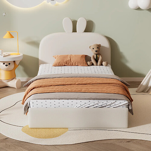 WISHDOR Lit Simple 90x200 cm - Tête de lit lapin - Beige
