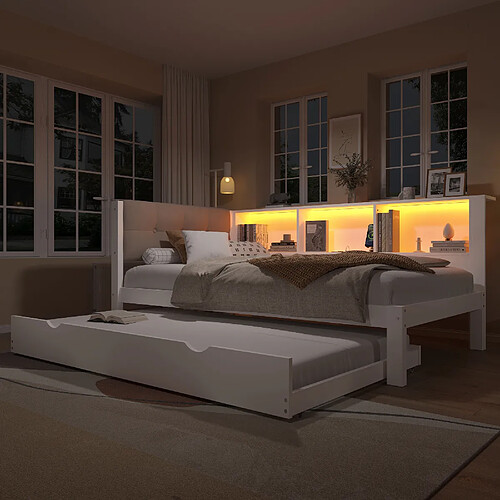 OKWISH Lit gigogne 90x200 cm - Lit escamotable - Blanc