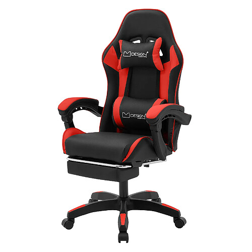 ML-Design Chaise gaming noir rouge PU avec repose-pieds dossier inclinable rotation à 360°