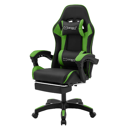 ML-Design Chaise gaming noir vert PU avec repose-pieds dossier inclinable rotation à 360°