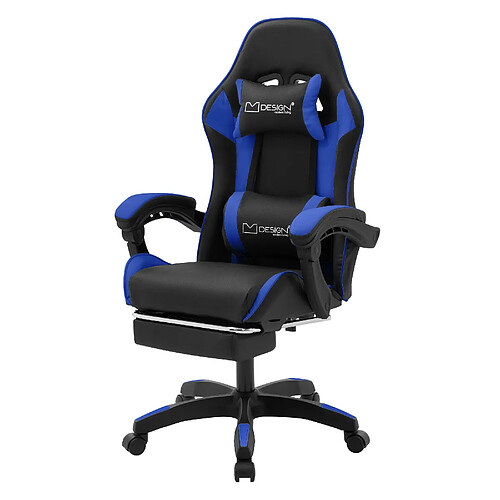 ML-Design Chaise gaming noir bleu PU avec repose-pieds dossier inclinable rotation à 360°