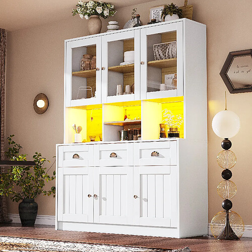 Buffet Vaisselier Style Shabby - Palazzo INT - Bois Ancien - 183x65x42 Cm - Neuf