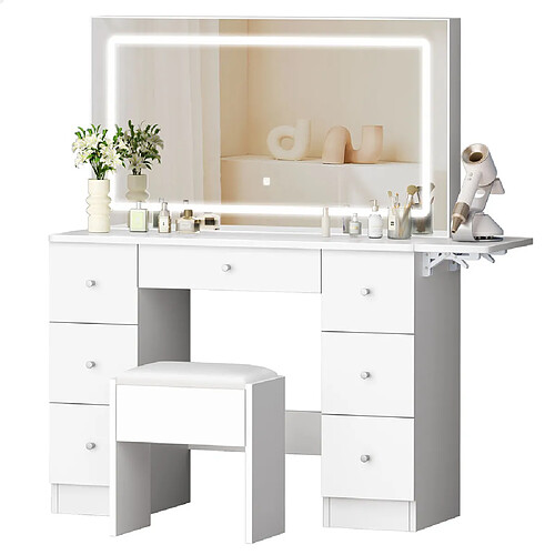 Coiffeuse avec Miroir, Table de maquillage avec 1 tiroir et 3