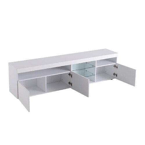 DZMDIP Meuble TV / Banc TV avec LED - Meuble TV 180cm - Blanc - 3 portes et étagères - Bois MDF