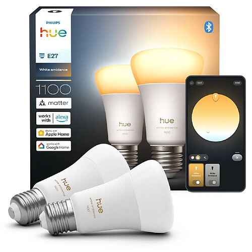 Pack de 2 Ampoules connectées Philips Hue E27 ambiance Blanc
