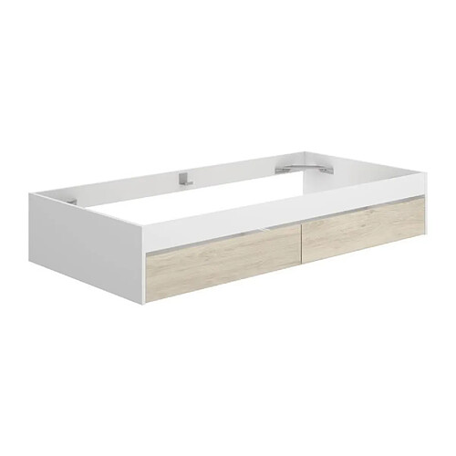 Structure de lit - LAGO - 2 tiroirs - 90 x 190 cm - Blanc / Chene