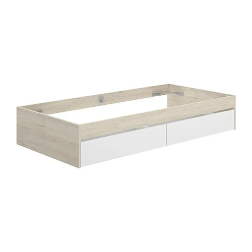Structure de lit - LAGO - 2 tiroirs - 90 x 190 cm - Blanc / Chene