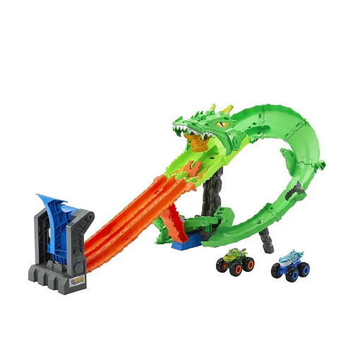Hot wheels Coffret piste Monster Trucks dragon vs dinos - Multicolore