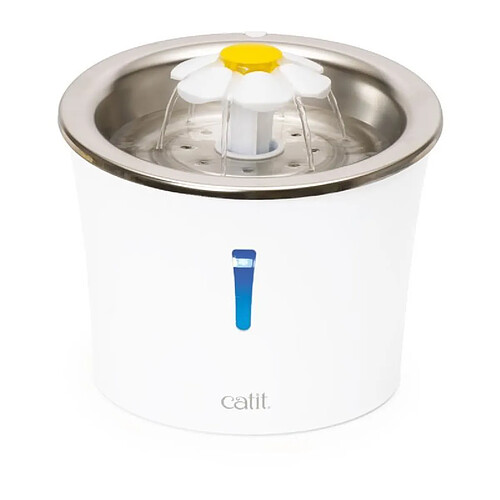 Cat-it Fontaine à Eau pour Chats Catit Flower - 3 L - Dessus en Acier Inoxydable - Avec LED