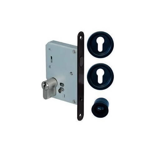 EUROWALE kit serrure de porte coulissante - Poignée noire - Cylindre profil Euro - Type I