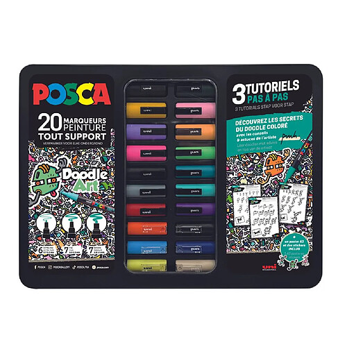 Posca Mallette 20 marqueurs Doodle Art - Noir