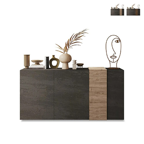 Buffet moderne 3 portes 181x44x86 cm salon cuisine Byron - Gris - Chêne
