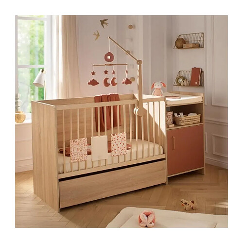 Lit combiné - 120 x 60 cm - Evolutif en 90 x 190 cm - CHARLIE - SAUTHON - Terracotta