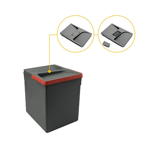 Emuca 8259323 Poubelles pour tiroir de cuisine Recycle avec couvercle anti odeurs, Hauteur 266, 1x15litres, Plastique Gris antr