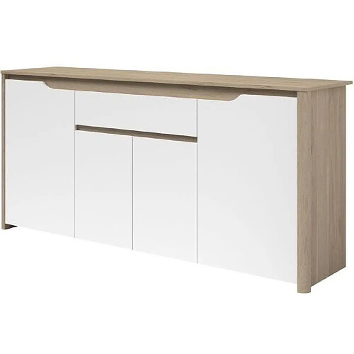 Buffet bas - BETTY - Panneaux de particules - Blanc/Chêne - 4 portes - 1 tiroir - PARISOT