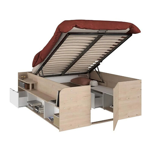PARISOT ODYSSEE - Lit coffre 140x190/200 - Chêne et blanc