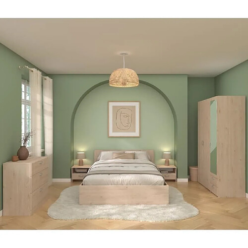 PARISOT Chambre complete adulte VARIA - Lit 140x190/200 + 2 chevets + 1 commode + 1 armoire avec...