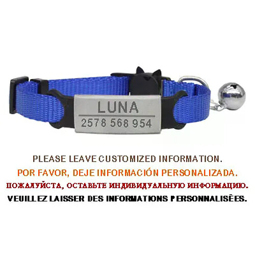 Collier de chat personnalisé avec gravure de clochette et sécurité détachable pour petits chiens, en nylon, réglable pour chiots et chatons~00115