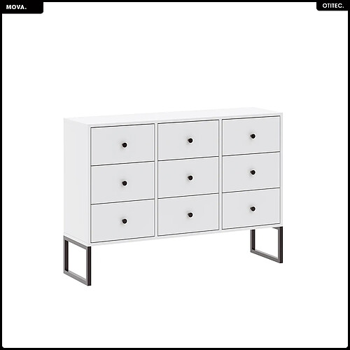 Otitec Commode design 9 tiroirs - Blanc mat