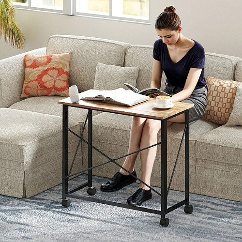 OKWISH Bureau pliant compact 80 cm avec roulettes, gain de place
