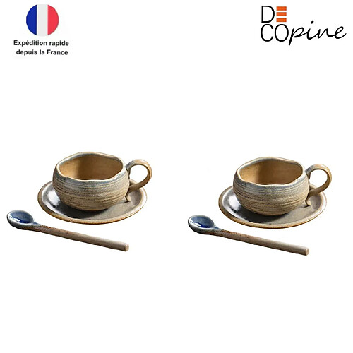 Decopine Lot de 2 tasses à café en céramique 150 ml – style wabi-sabi japonais – Jaune