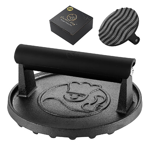 Gourmet Easy Presse à Burger en fonte | Poignée résistante à la chaleur | Presse à grill & bacon | Accessoire barbecue