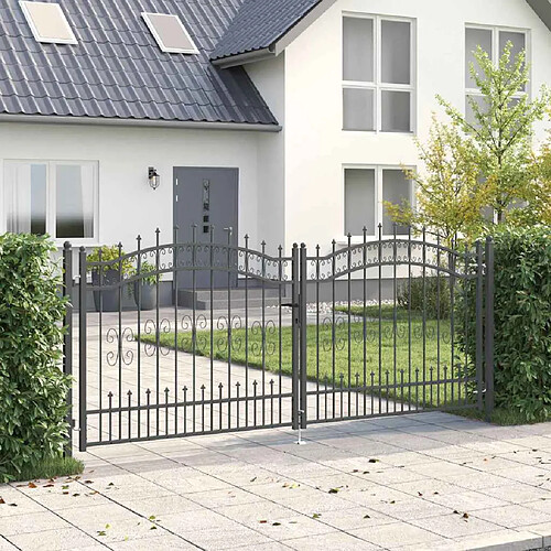 vidaXL Portail de clôture avec pointe KAMPEN 305 x 125 cm Acier Gris