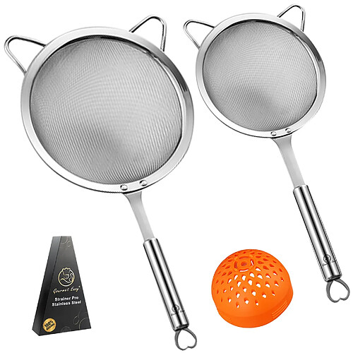 Gourmet Easy Lot de passoires en acier inoxydable | 3 tailles (grande, fine, mini) | Poignée solide | Qualité supérieure