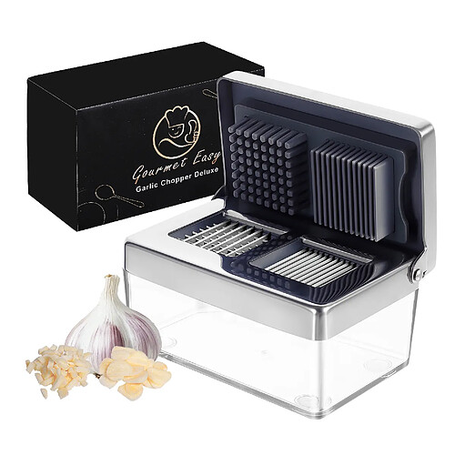 Gourmet Easy Presse Ail Inox 2-en-1 | Mini hachoir manuel avec récipient hermétique | Compact, durable et hygiénique