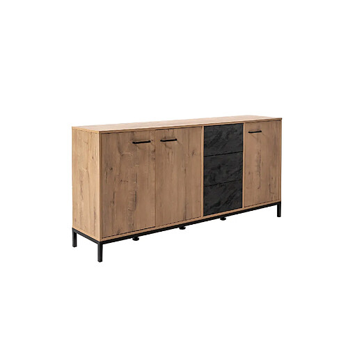 Pegane Buffet 3 portes avec tiroirs - Chêne doré