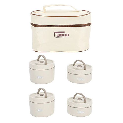 Autre Vue Boîte à bento isotherme ronde portable avec couvercle et sac isotherme, beige, 4 pièces