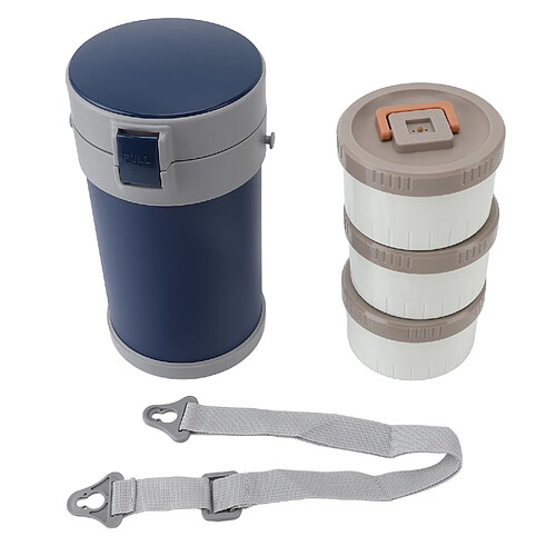 Autre Vue Bocal isotherme à 3 niveaux de 2,3 L - Boîte à lunch en acier inoxydable 304 compatible micro-ondes avec bandoulière