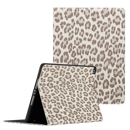 Selencia Coque tablette Sabi avec imprimé léopard pour Apple iPad 9 (2021) 10.2 pouces / iPad 8 (2020) 10.2 pouces / iPad 7 (2019) 10.2 pouces - Soft Ivory