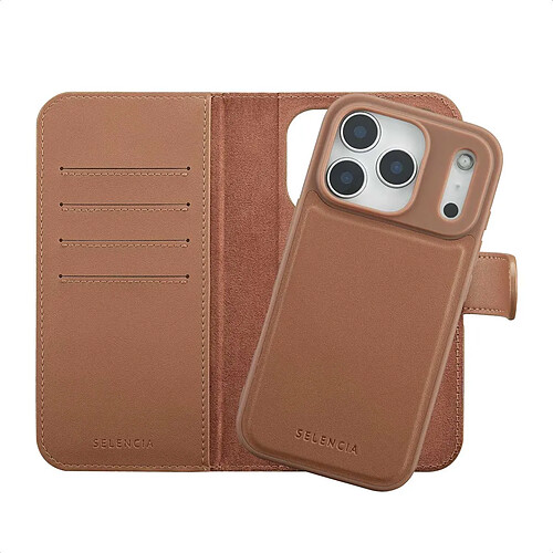 Selencia Étui portefeuille amovible Olyn avec MagSafe pour Apple iPhone 17 Pro - Marron