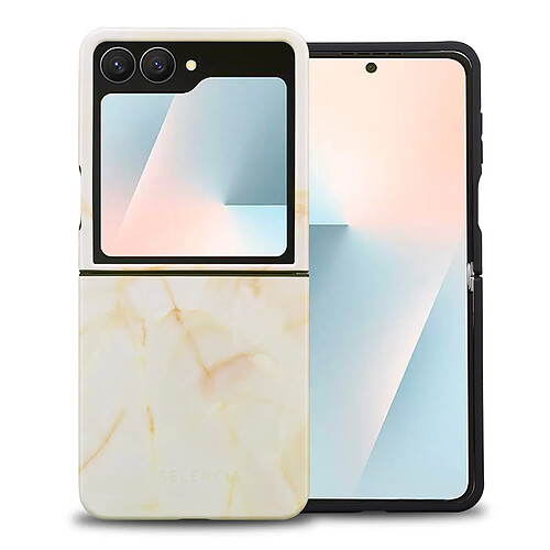 Selencia Coque arrière Vivid pour Samsung Galaxy Z Flip 7 - Golden Beige Marble