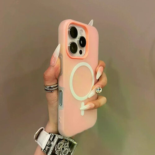 Étui Magsafe 2 en 1 couleur bonbon de luxe pour For iphone 15, Charge magnétique sans fil, couverture souple transparente et mate~Rose