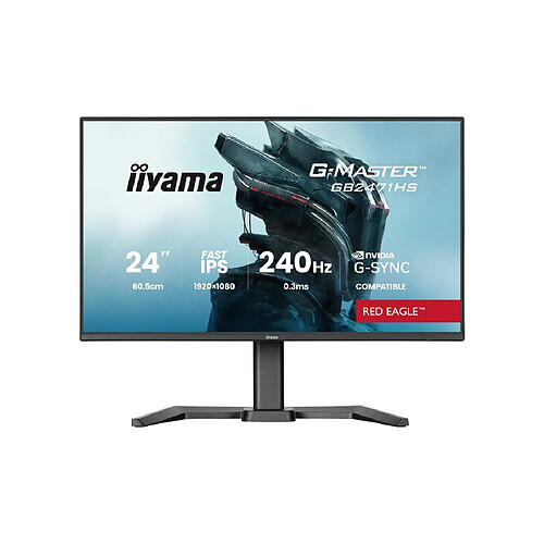 Ecran IIYAMA 23.8'' 0.3ms G-Master Red Eagle Noir Fast IPS 1920x1080 16:9 240Hz 350cd/m² 1000:1 2xHDMI DisplayPort 2xUSB 2xHPs G-SYNC comp 15cm pied réglab haut