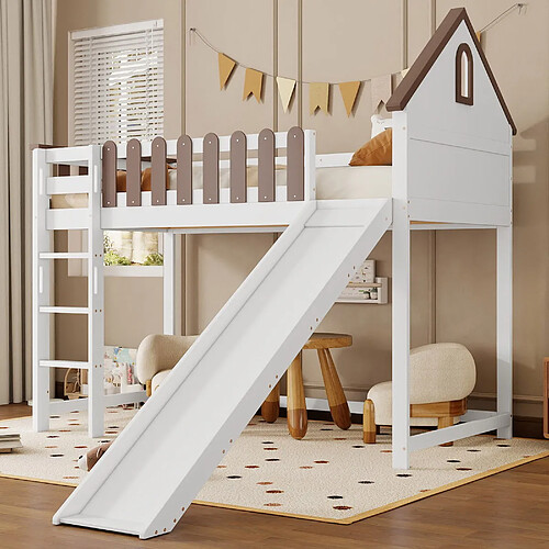 redom Lit Cabane Superposé 90x200 cm - Lit superposé enfant - Blanc