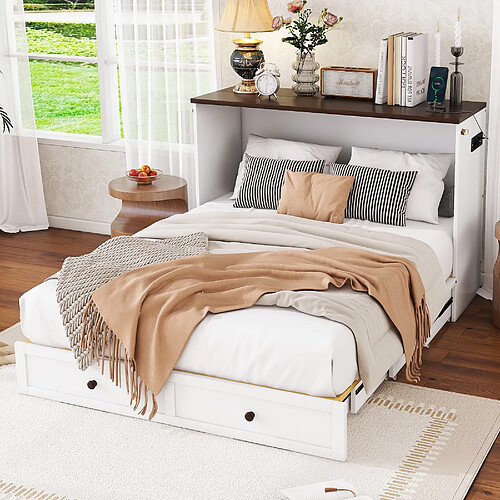 redom Lit double 140x200 cm - Lit escamotable - Blanc