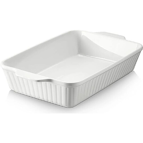 DOWAN Cocotte 23.6cm x 33cm Plat de cuisson en céramique, Blanc