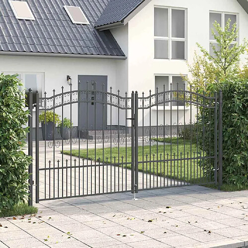 vidaXL Portail de clôture avec pointe KAMPEN 305 x 150 cm Acier Gris