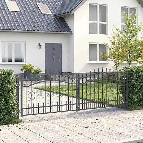 vidaXL Portail de clôture avec pointe KAMPEN 305 x 100 cm Acier Gris