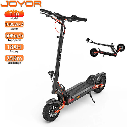 Trottinette électrique Pliable Joyor T10 Moteur 1000Wx2 60V 18AH Max Autonomie 75Km Noir