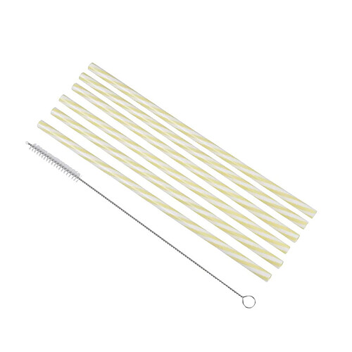 Homea Lot de 6 Pailles & Brosse Réutilisables 23cm Jaune