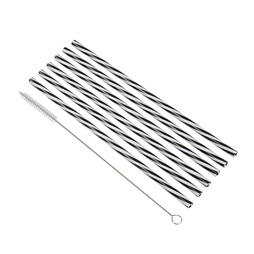 Paris Prix Lot de 6 Pailles & Brosse Réutilisables 23cm Noir
