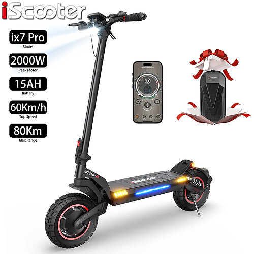 Trottinette électrique Pliable iScooter ix7 Pro 10" Moteur 1000Wx2 17.5AH Max Autonomie 80Km Noir