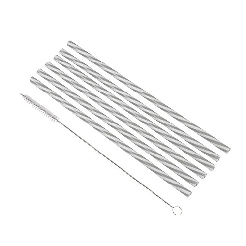 Homea Lot de 6 Pailles & Brosse Réutilisables 23cm Gris