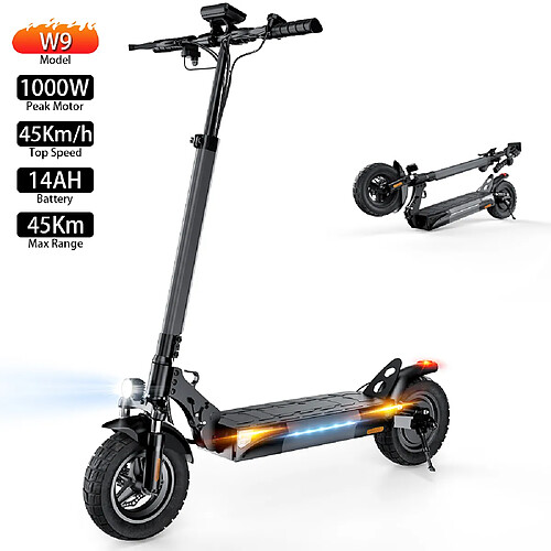 Trottinette électrique Pliable iScooter W9 10" Moteur 1000W 14AH Max Autonomie 45Km Noir